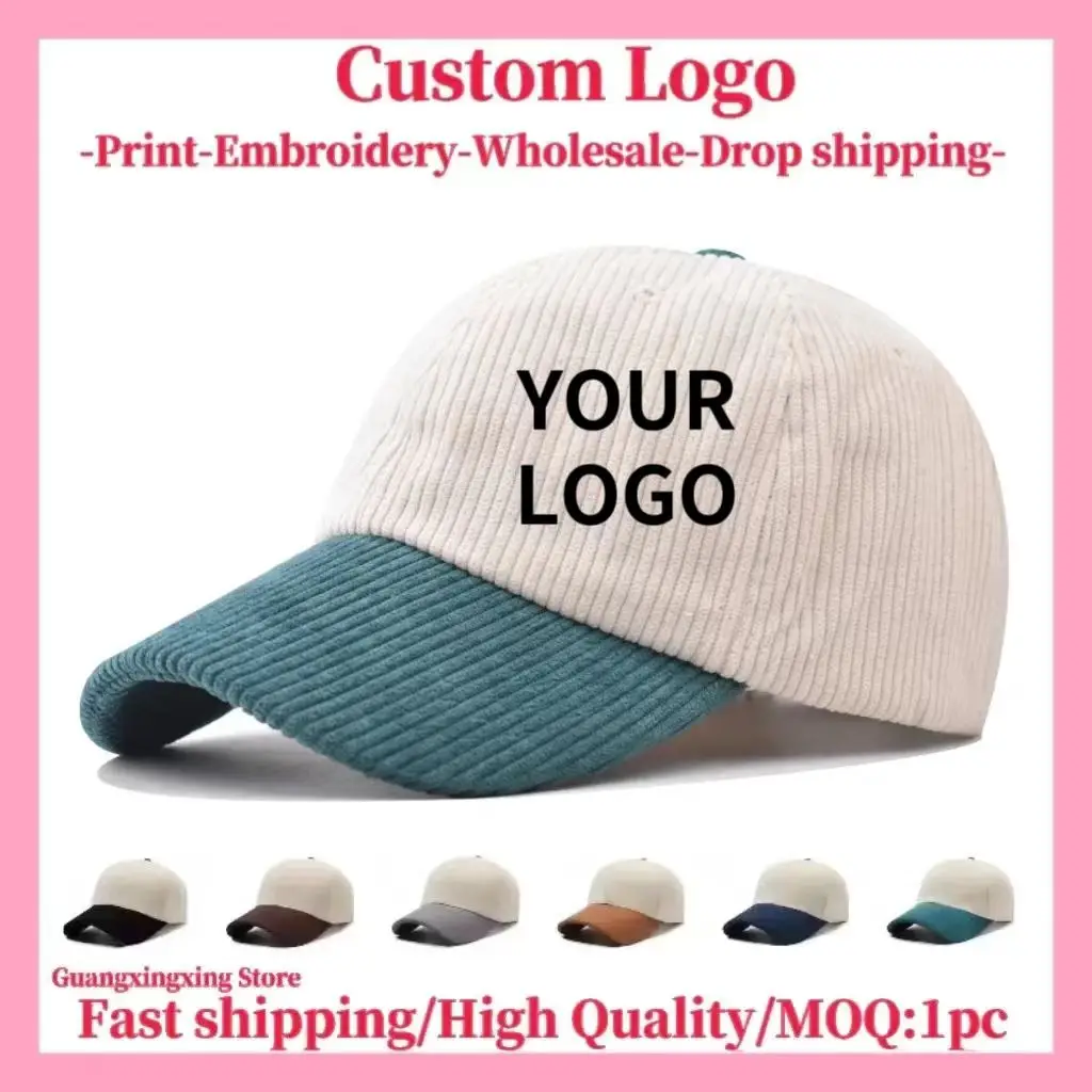 

Custom embroidered logo hat Men's and women's corduroy baseball cap design DIY picture printing logo hat Summer and winter hat