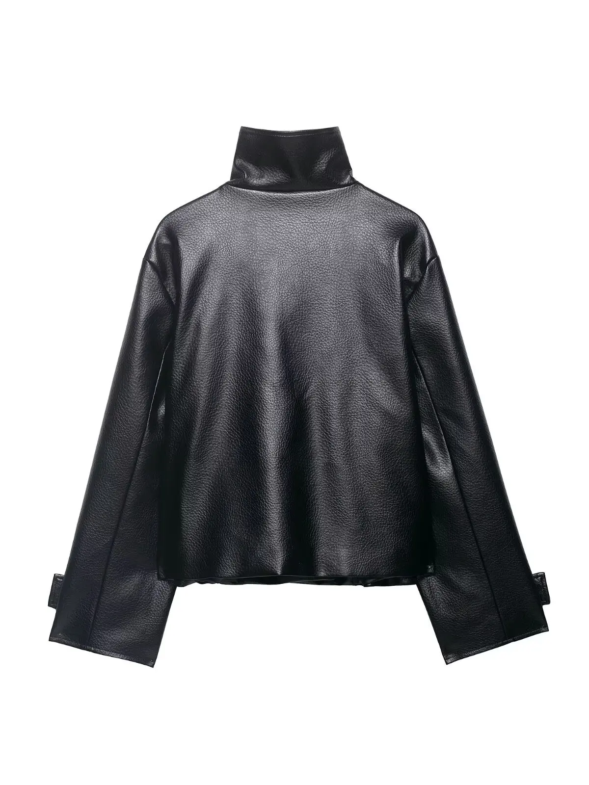 Black Short Biker Style Women's PU Leather Jacket Stand Collar Fashionable Versatile Elegant Outerwear Ladies' Coat