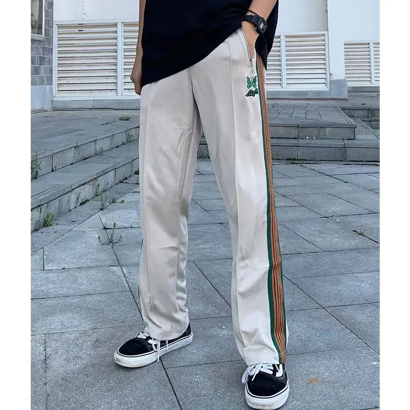 

Need Track Butterfly Embroidery Casual Loose Pants High Street Breathable Drape Striped Straight Leg Casual Sports Pant