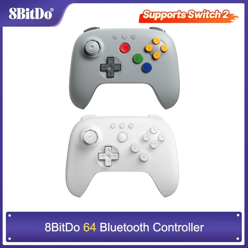 Controlador Bluetooth 8BitDo 64 com joysticks de efeito Hall para 3D analógico, Nintendo Switch, Switch 2, Windows e Android, PC