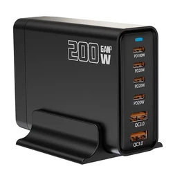 200W 6 Ports GaN USB Type-C Desktop Charger USB-C PD Fast Charging Power Station For Iphone Android Phone For Macbook Laptop