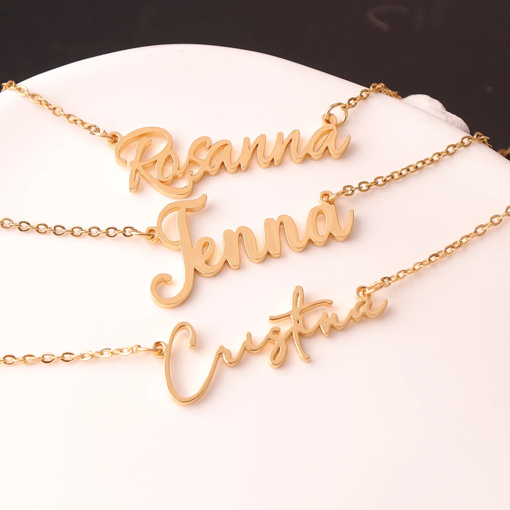 Benutzerdefinierte Namenskette für Frauen, personalisierter kursiver Buchstabenanhänger, Edelstahlschmuck, Herrenkette, Halsband, personalisierbar – Detail 11
