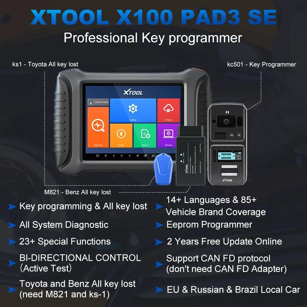 XTOOL X100 PAD3 SE Programmazione chiave automatica per tutte le chiavi perse Strumenti scanner diagnostico per auto 38+ Reset Sistema completo Test