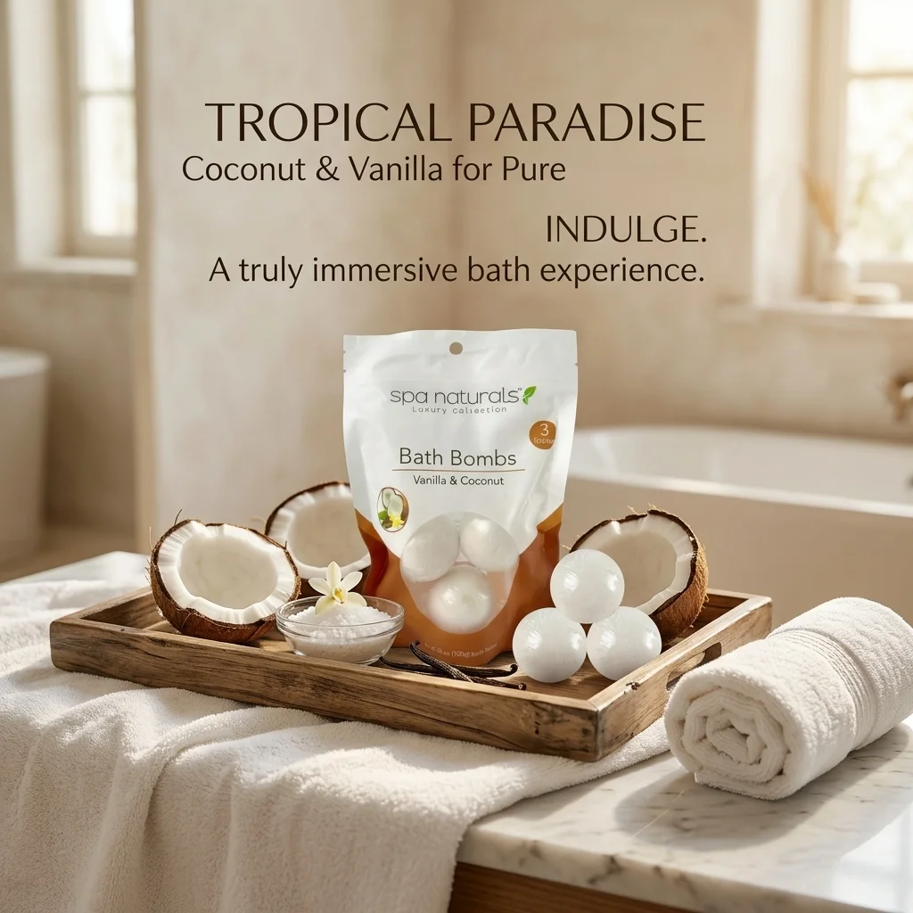 Vanilla & Coconut Bath Fizzies, Luxury Spa Collection, Effervescent & Nourishing Bath Fizzies for Personal Care