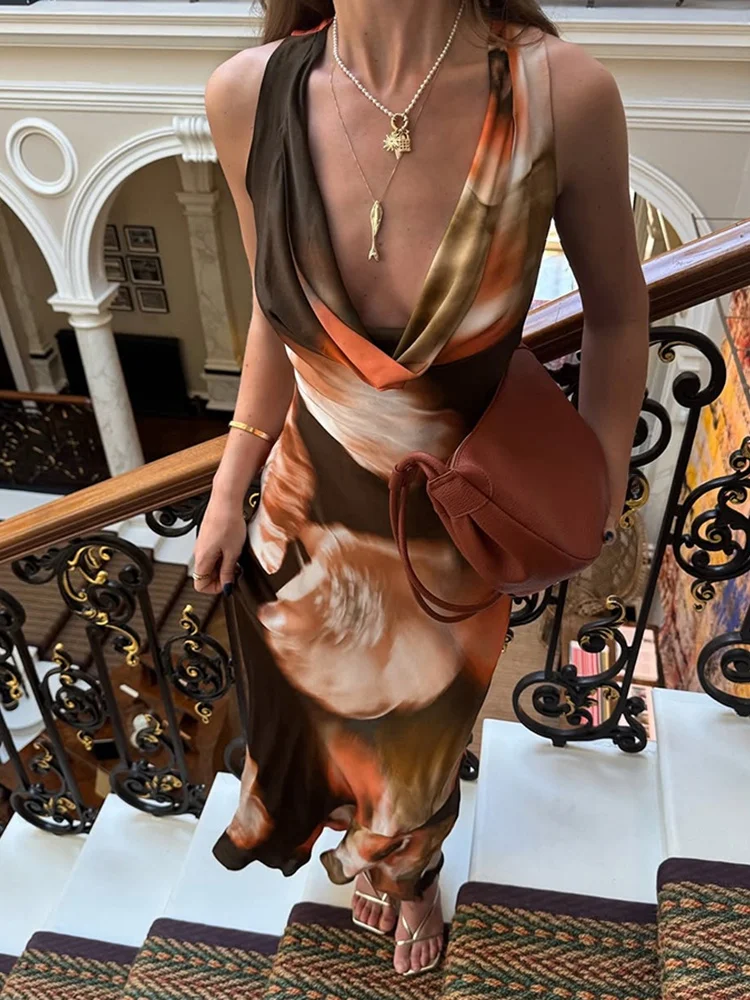 WEIRD PUSS Retro Artistieke Sle Dames Slim Fit Lange Dr Strapl Gedrukt Dr Ele Zomer Faion Plus Size Jurk