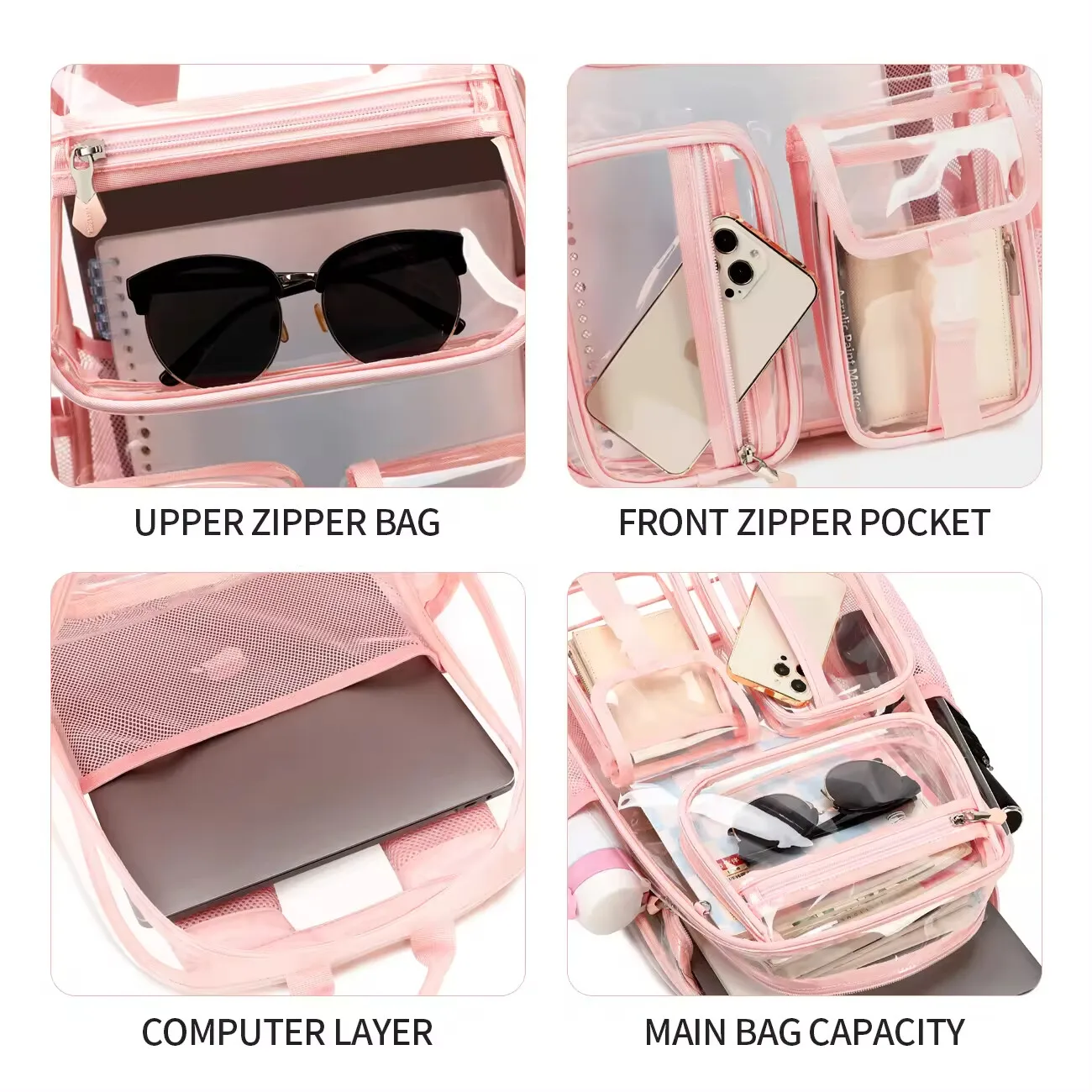 AOK Pink School Bags College Jelly Clear Backpack Schoolbag Girls School Bags For Woman Travel Bag Middle High Students Mochilas