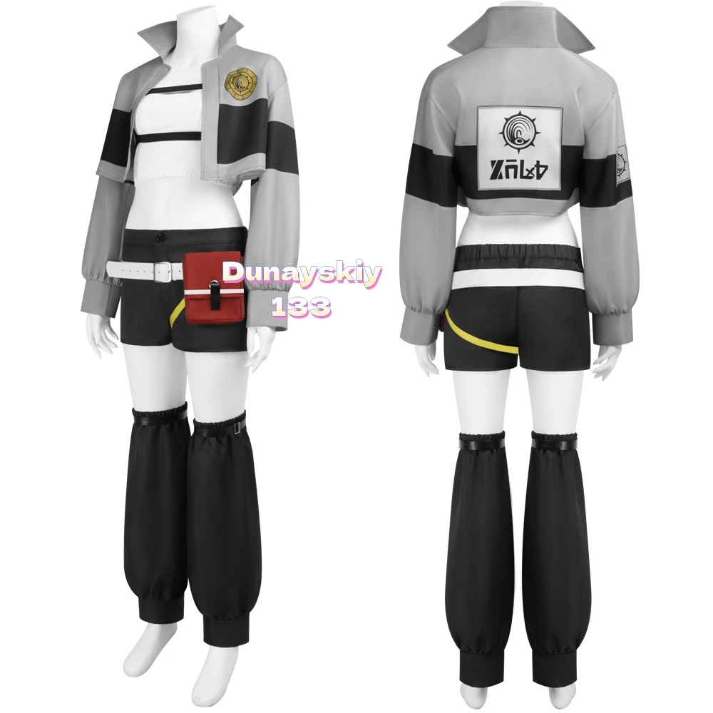 GACHIAKUTA Riyo Аниме Косплей Парик Комплект - Панк Джирай Кей Y2K Униформа: Короткая куртка, шорты, парики + сумка Модный наряд