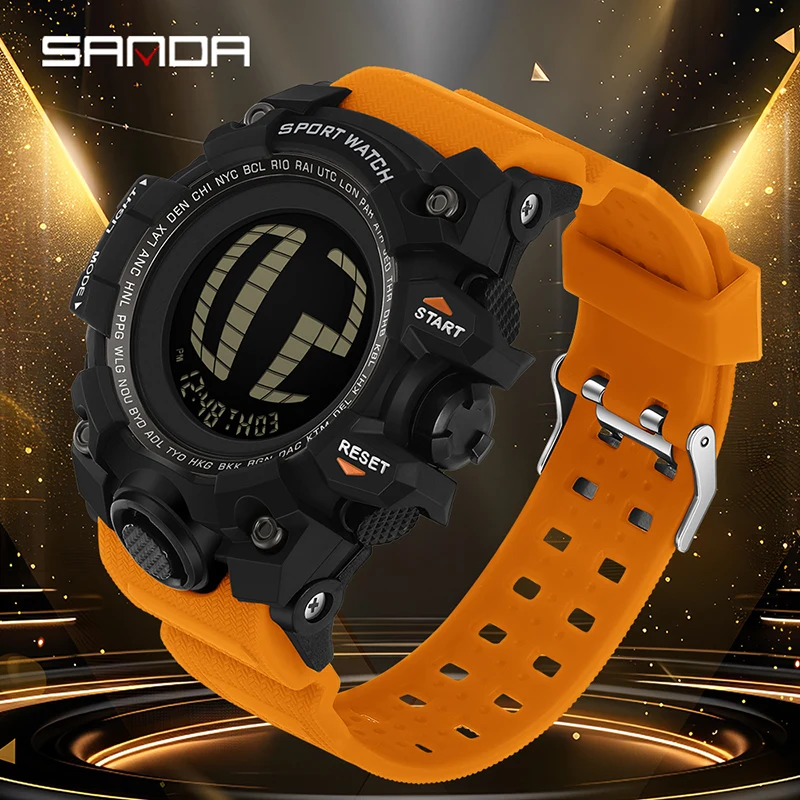 

SANDA 2200 Мужские электронные цифровые часы с большим циферблатом, многофункциональные водонепроницаемые светодиодные мужские электронные цифровые часы 2025