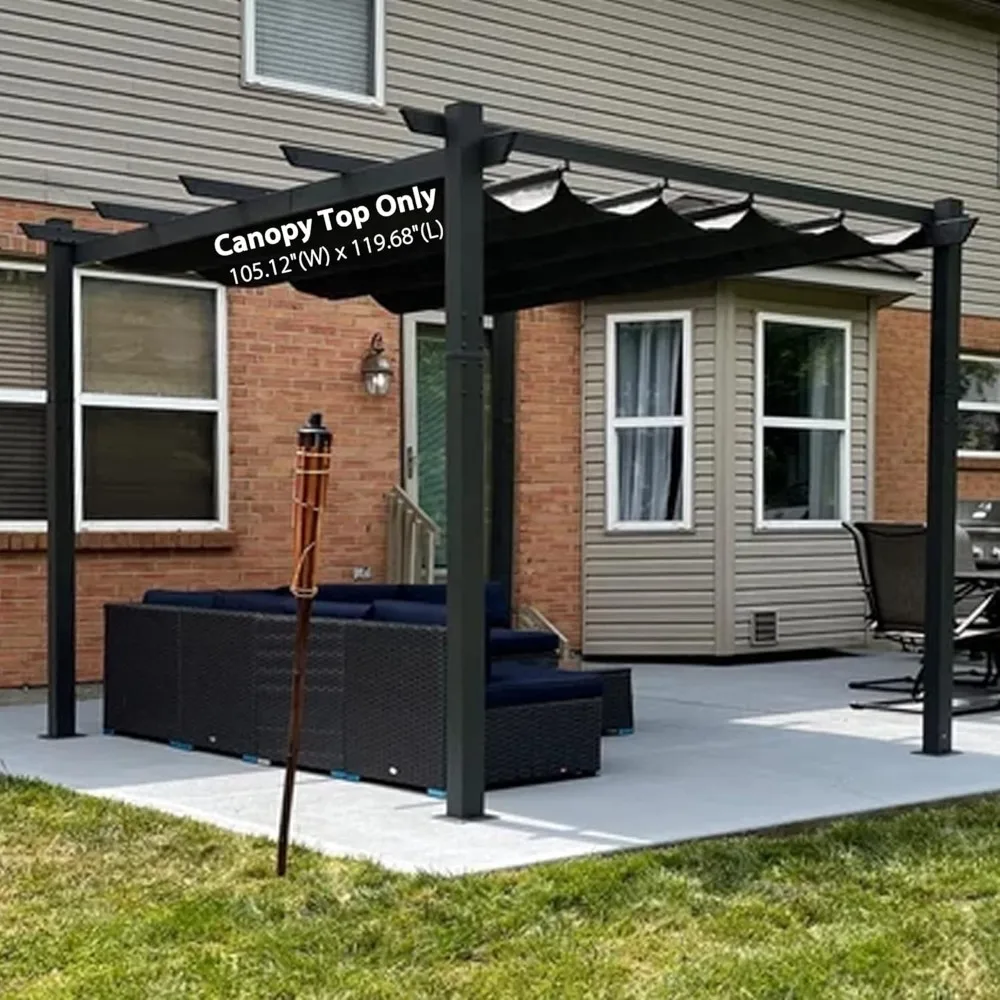 Pergola Shade Cover for 10' X 12' Deck Porch Outside Outdoor Retractable Durable Fabric Canopy Replacement Top Only Gray