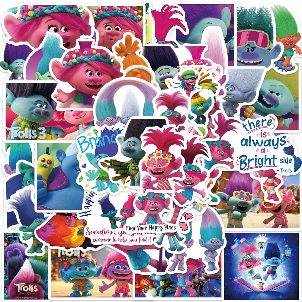 50Pcs Cartoon Trolls Genie Graffiti Stationery Decoration Refrigerator Skateboard Computer notebook Waterproof Sticker