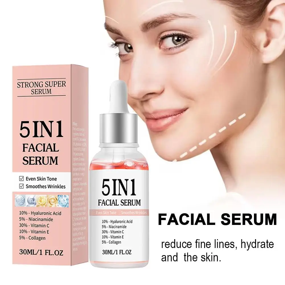 5 In 1 Face Serum Anti-Wrinkle Brightening Vitamin C Niacinamide Hyaluronic Acid Moisturizing Firming Facial Skin Care Essence