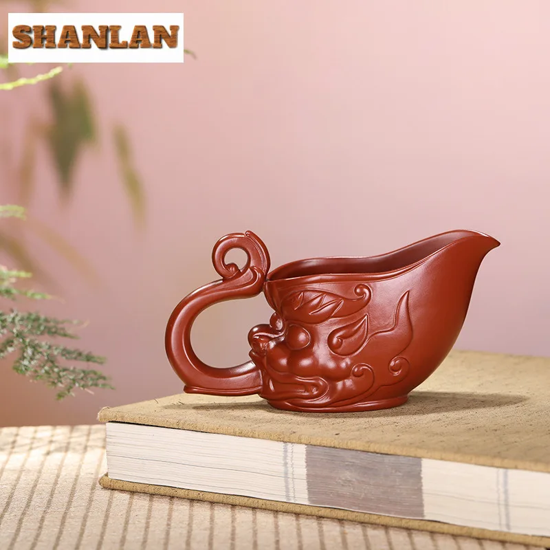 200ml High-end Yixing Purple Clay Tea Pitcher Handmade Dargon Handle Justice Cup Raw Ore Dahongpao Mud Tea Divider Zisha Tea Set