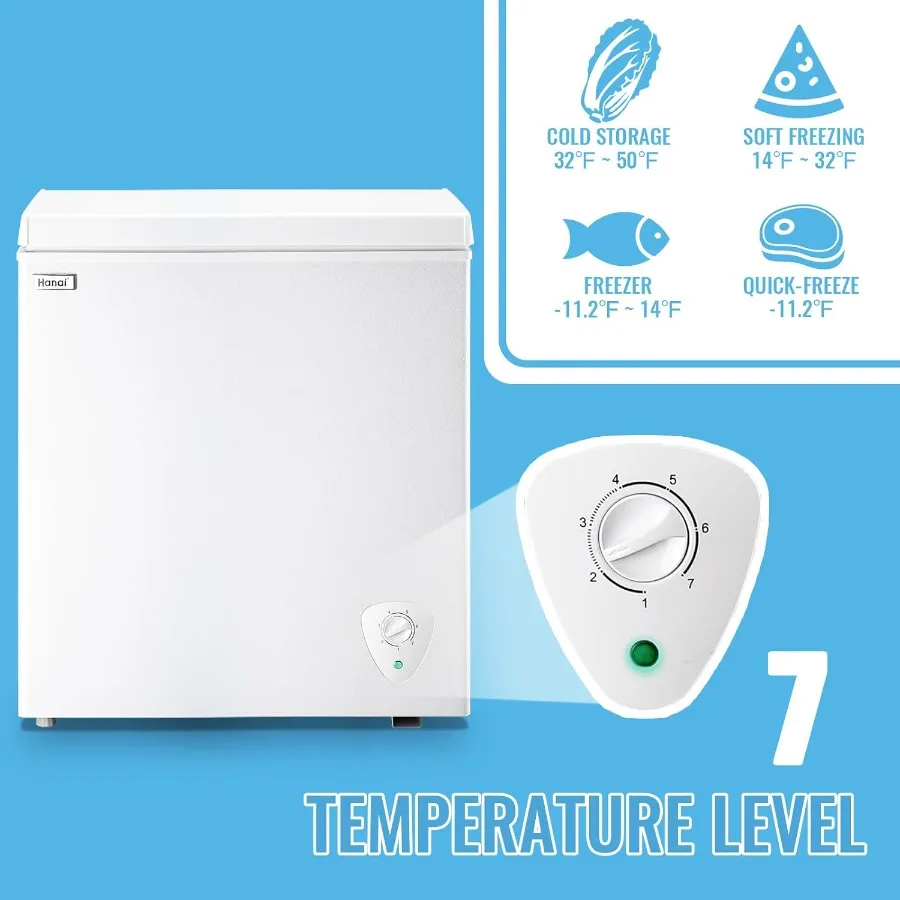 5.0 Cu Ft Chest Freezer with Adjustable Thermostat and Removable Storage Basket White Small Freezer for Home Kitchen Office Bar