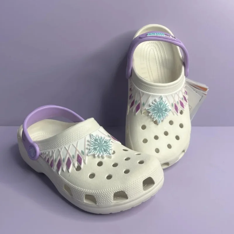 

Детские сандалии принцессы Эльзы с героями мультфильмов «Холодное сердце», водонепроницаемые дышащие тапочки из ЭВА для улицы, однотонная обувь для родителей и детей с отверстиями