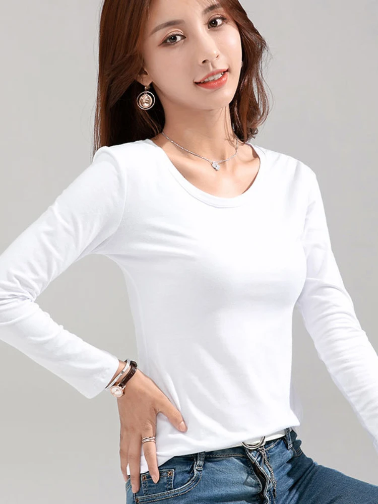 2023 Brand New Women's T-shirt Slim Women T-shirt Long-sleeved for Female Thin White Tops Woman Tees Shirt