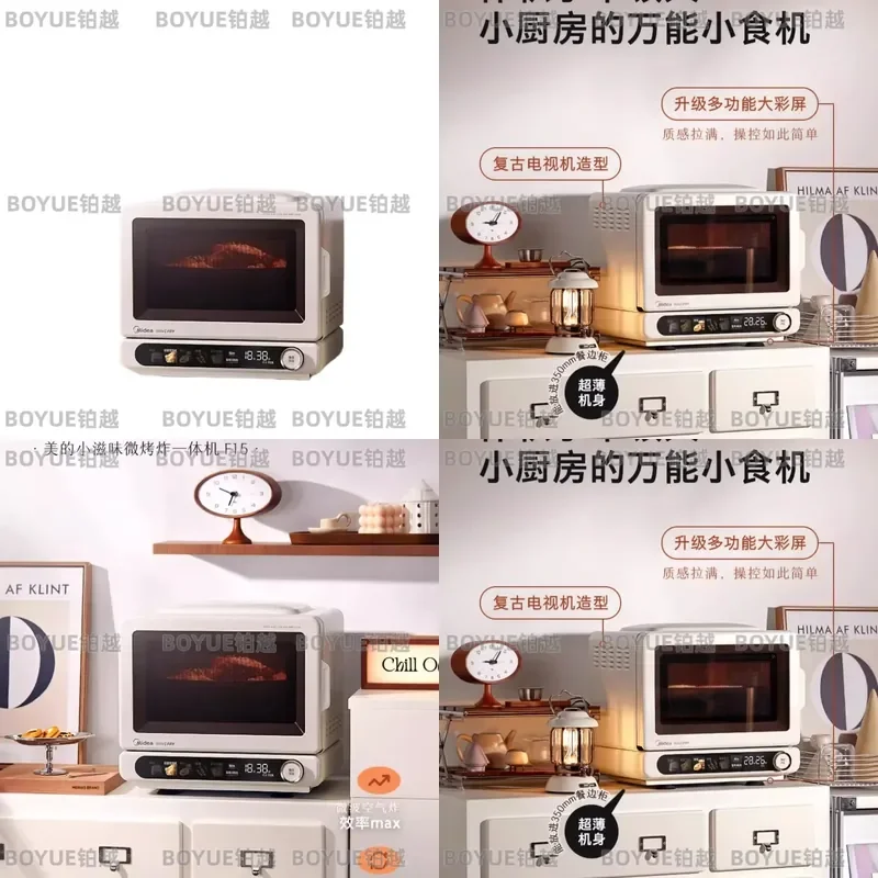 Compact Microwave Air Fryer Combo Steam Oven Small Countertop Multi Function Baking Roasting Appliance for Home Kitchen Use