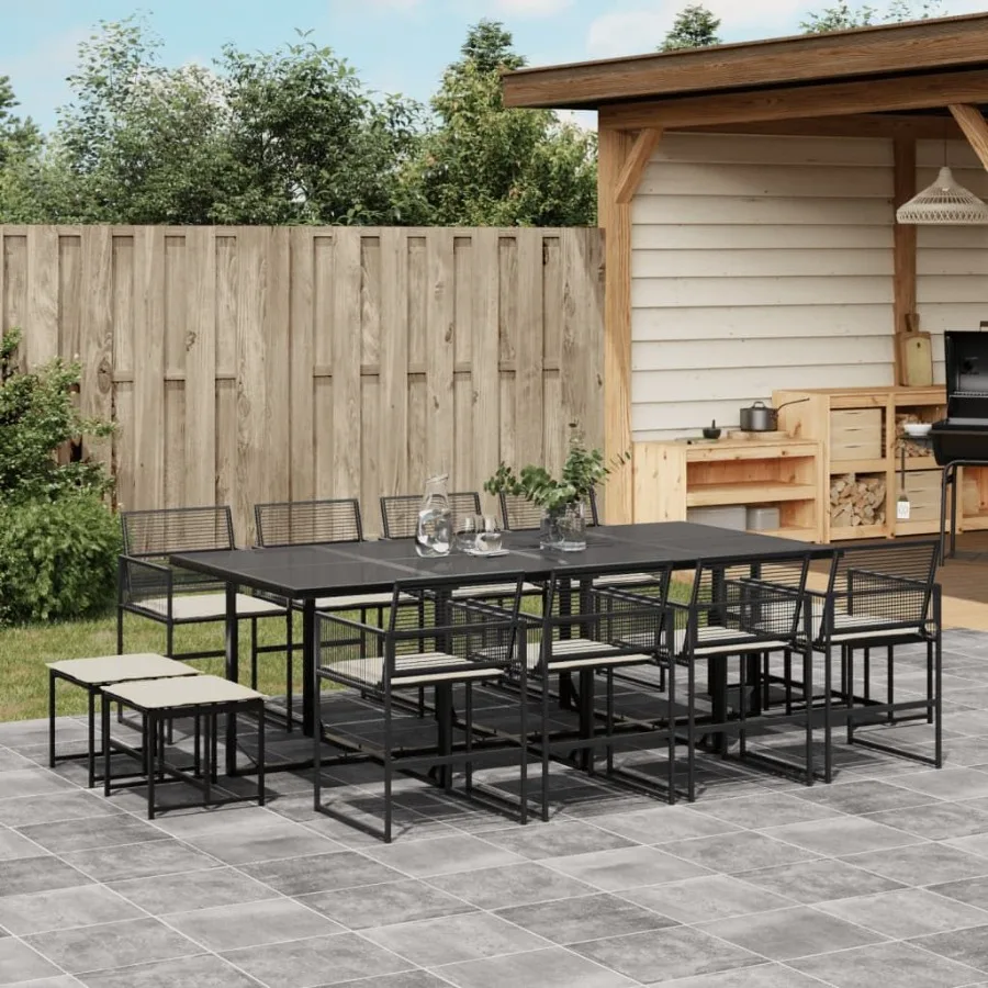 

Garden Dining Set Black Cream White