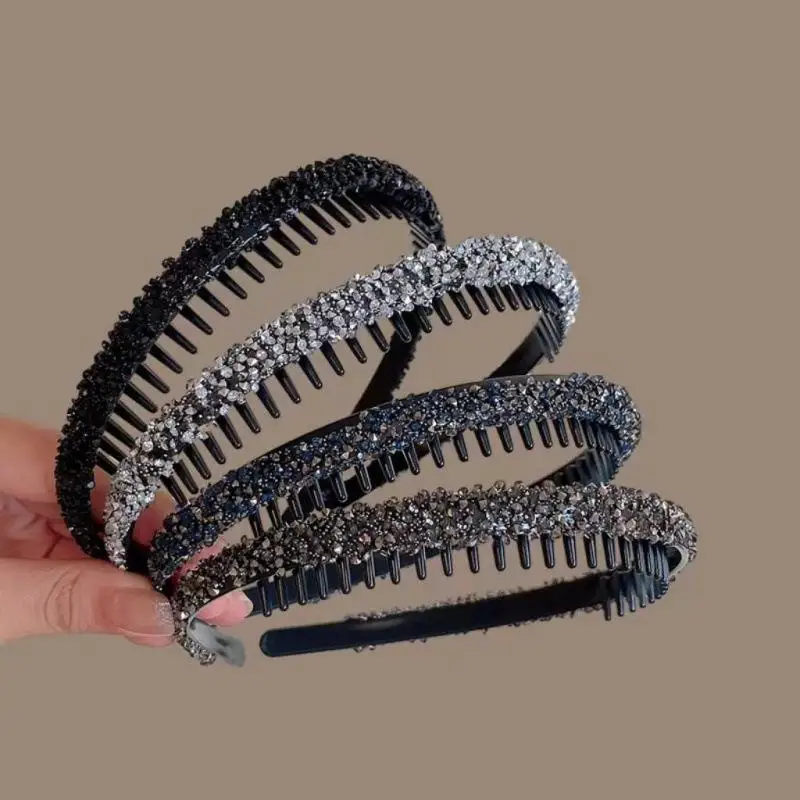 Rutschfeste Strass-Haarreifen, Zahnreifen, elastische Haarbänder für Damen, glänzende Luxus-Haarreifen, Haarschmuck – Detail 4