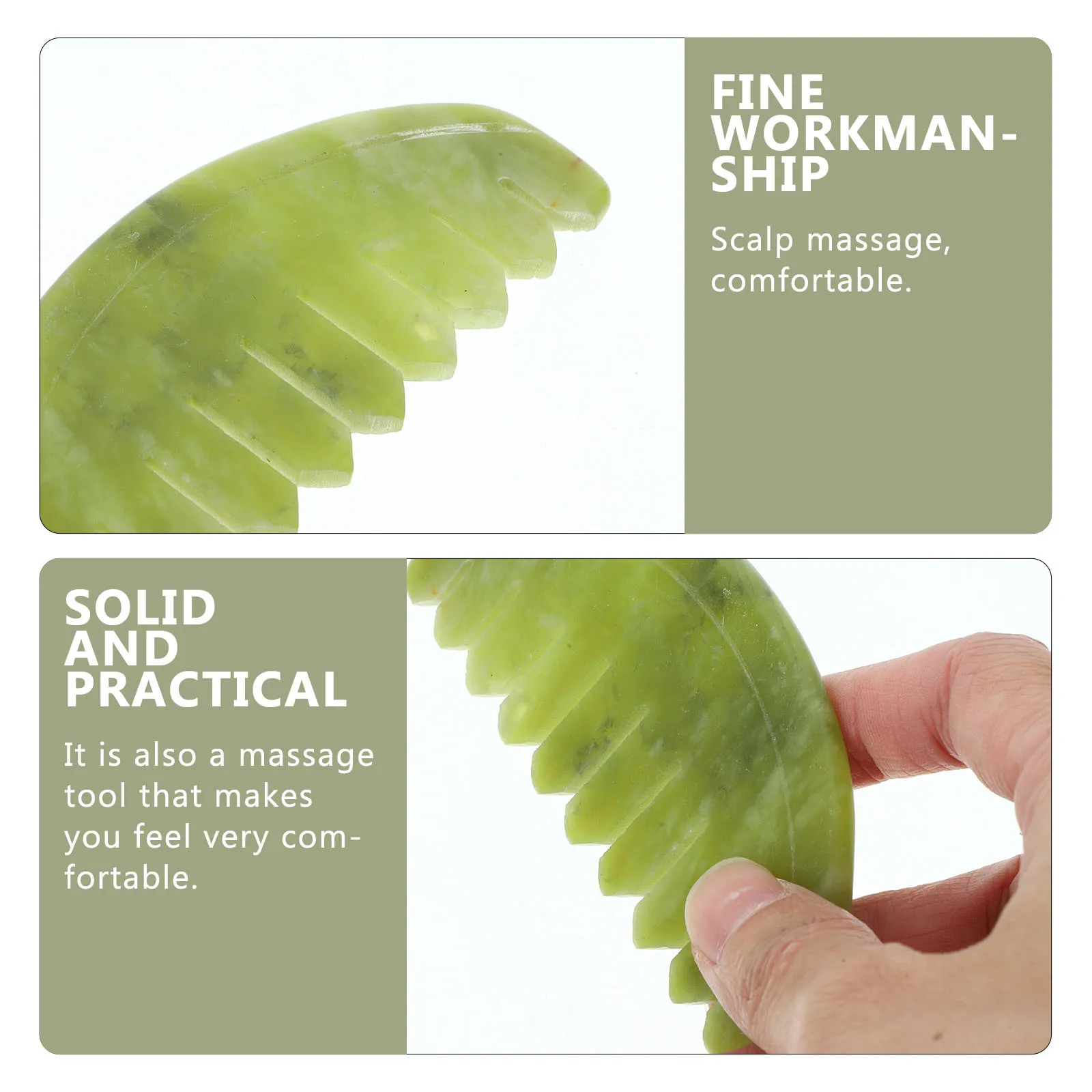 

Надежная нефритовая расческа-массажер с широкими зубьями для соскабливания кожи головы и снятия напряжения мышц. Удобная на ощупь полированная без заусенцев.