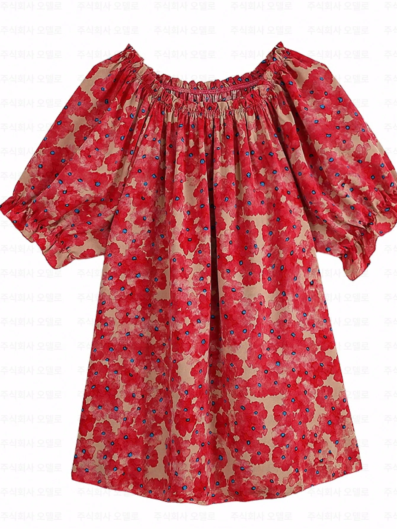 Women's Chiffon Blouse Large Size 2026 Summer French Floral Print Three-Quarter Sleeves Round Neck Ruffled Slimming Mid-Length Long Sleev