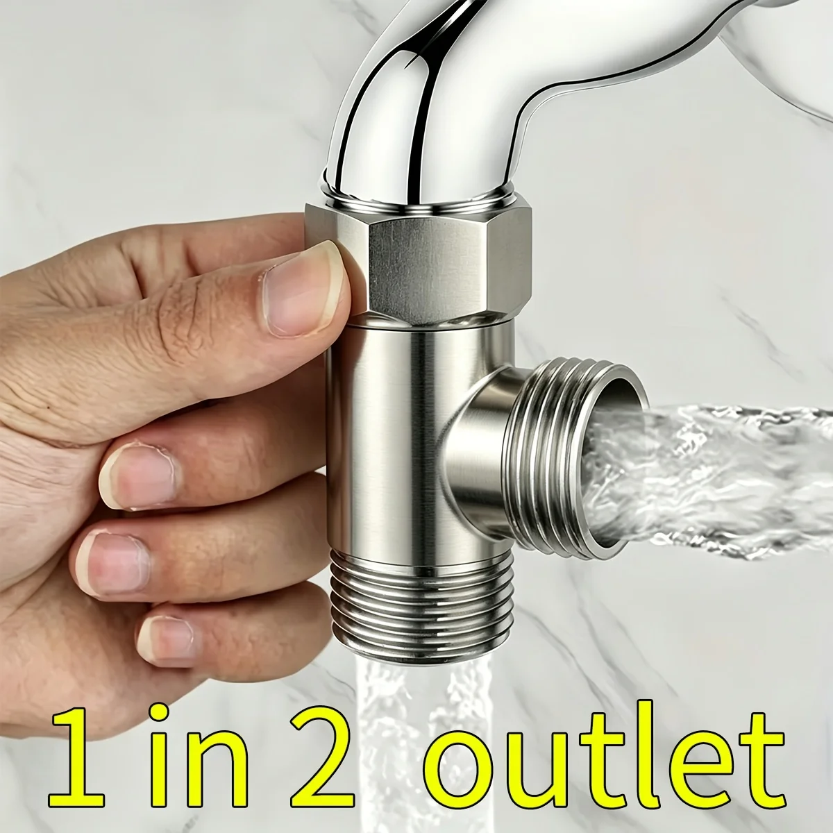 Stainless Steel T-Type Water Diverter 1 In 2 Out 3 Way Hose Splitter Connector For Bathroom Toilet Washing Machine