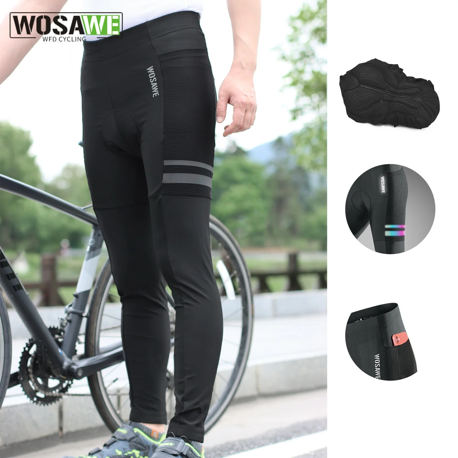 

WOSAWE Cycling Pants Padded Men Quickly-Dry Breathable Biking Clothing Bike Riding Pants Tights Road Bike Mountain Trousers