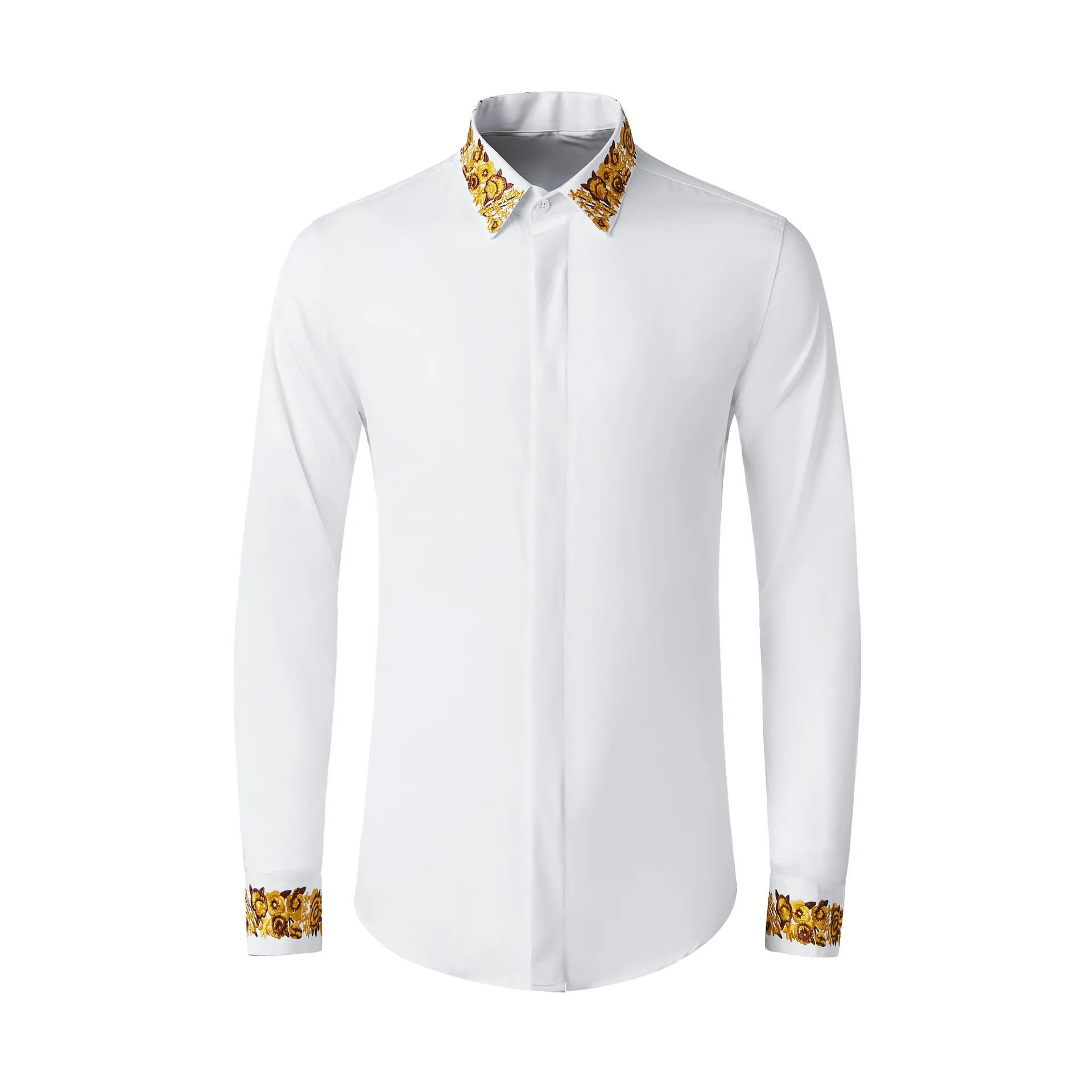 Luxury Royal Embroidered Men's Shirt High Quality Casual Business Dress Shirt Fashion Slim Fit Tuxedo Banquet Party Blouse 2024