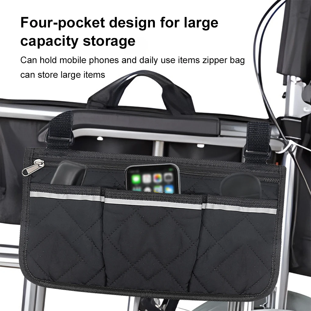 2025 New Wheelchair Bag Waterproof Pouch with Secure Reflective Strip Large Capacity Walker Storage Multifunctional