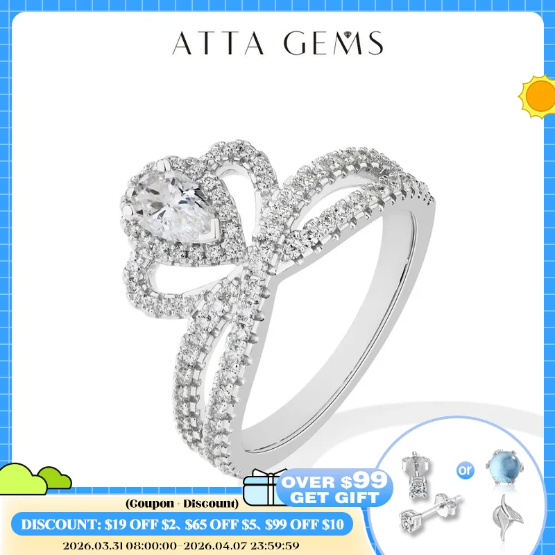 

ATTAGEMS 925 Sterling Silver Waterdrop Crown Moissanite Rings For Women 4*6mm Pear-cut D VVS1 Engagement Cross Ring Fine Jewelry