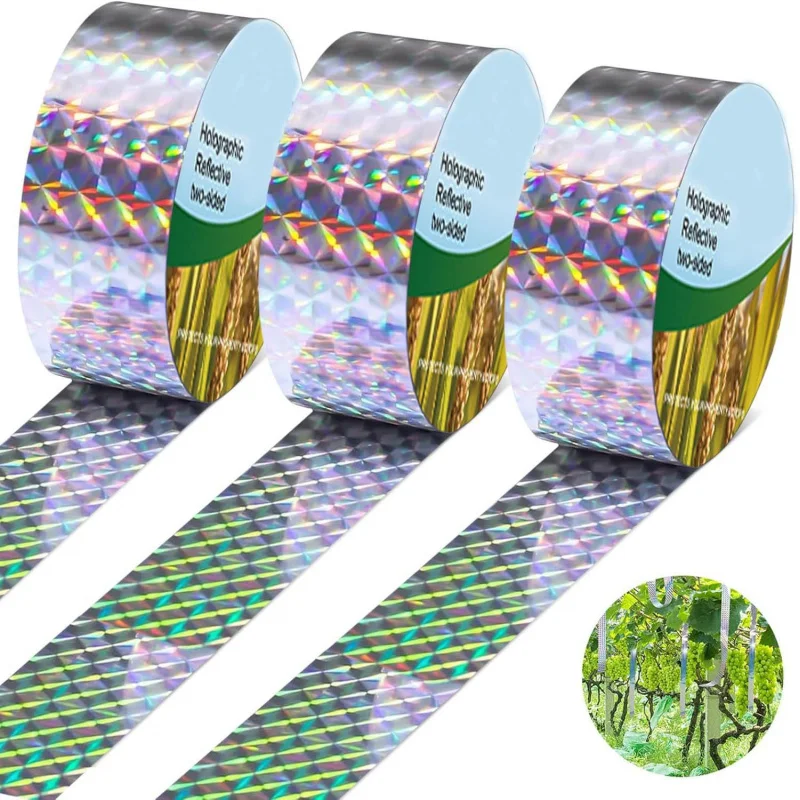 

【3-Count High Brightness Bird Repellent Ribbons】Flash Bird Deterrent Tapes, Home Garden Fruit Tree Bird Deterrent Floral Tapes