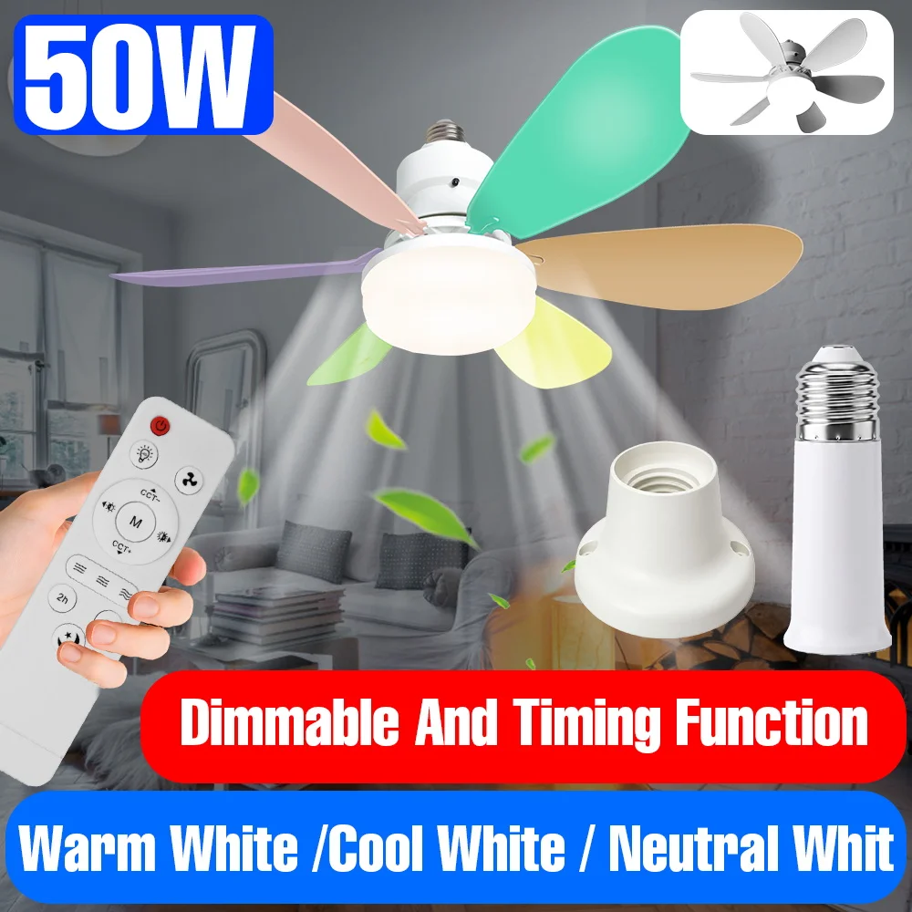 50W LED Fan Lamp E27 Ceiling Silent Fan Light 6Blades With Remote Control Dimmable Bedroom Living Room Study Room Apartment