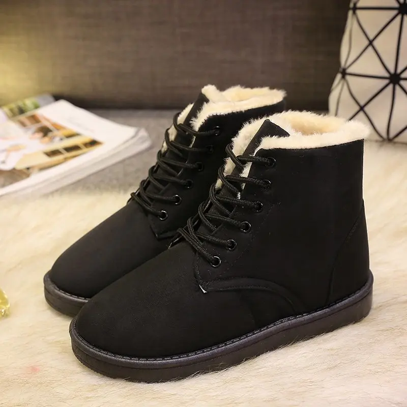 2024 Women Winter Snow Boots Warm Flat Plus Size Platform Lace Up Ladies Women\'s Shoes New Flock Fur Suede Ankle Boots 36-42