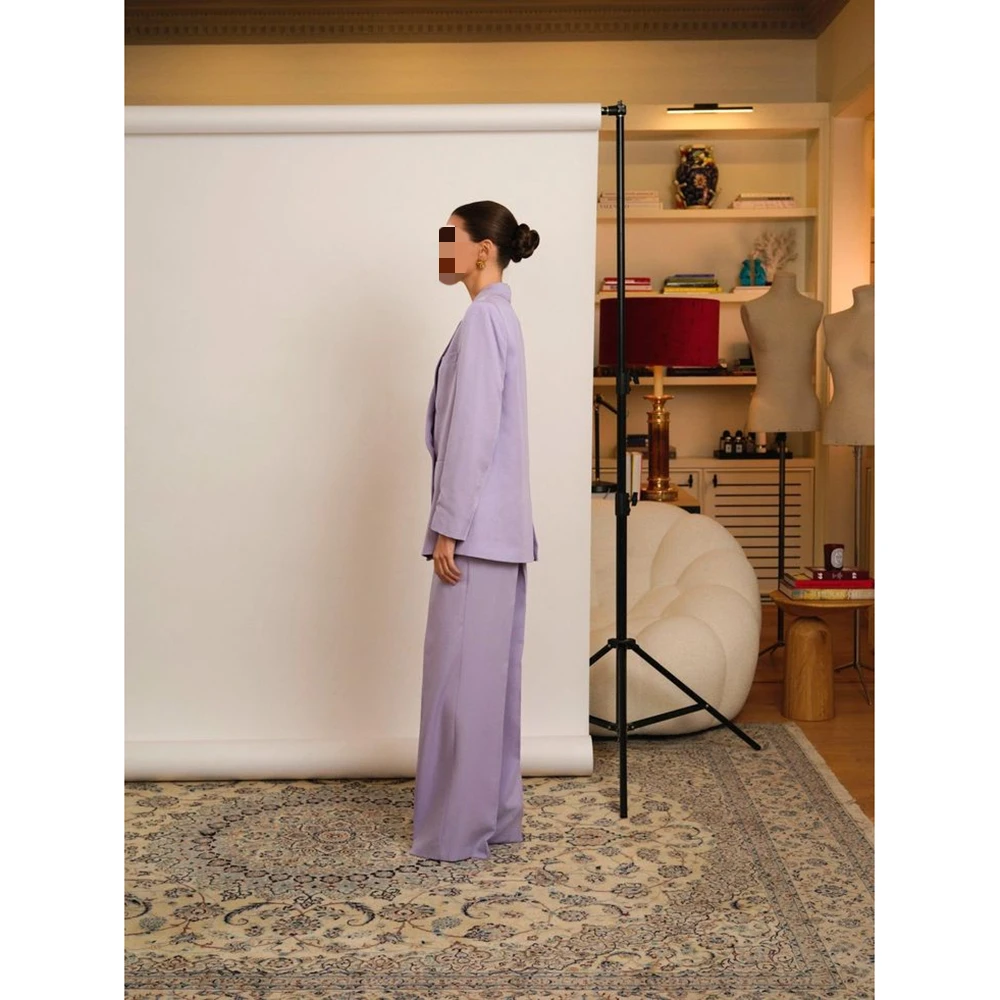 عادية الأرجواني مزدوجة الصدر محززة جديد أنثى 2 قطعة (السترة + بنطلون) مكتب سيدة حفلة رسمية مساء مجموعات مجموعة مخصصة