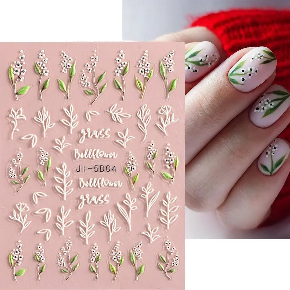 Embossed 5D Nail Stickers Elegant White Acrylic Flowers Sliders For Nails Floral Petals Decor Cherry Blossom Decals