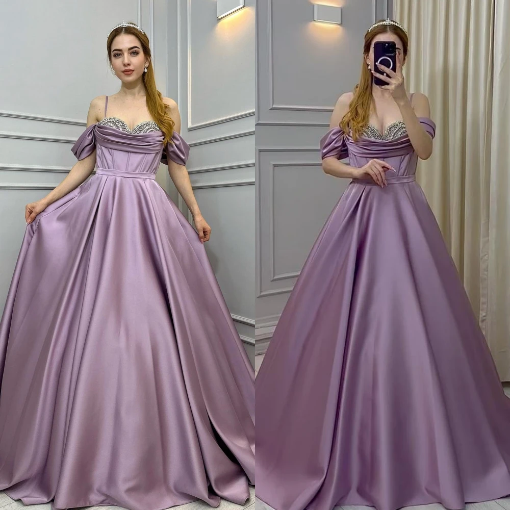 

Customized Ball Elegant Exquisite Off-the-shoulder gown Party Dresses Beading Shirred Sweep/Brush Skirts Charmeuse Evening 202