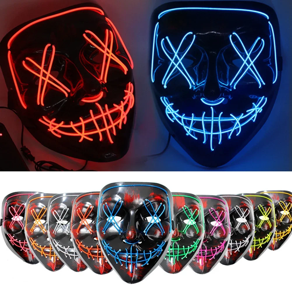 Wireless Halloween Neon LED Purge Mask Masque Masquerade Party Masks Light Grow in The Dark Horror Mask Glowing Masker