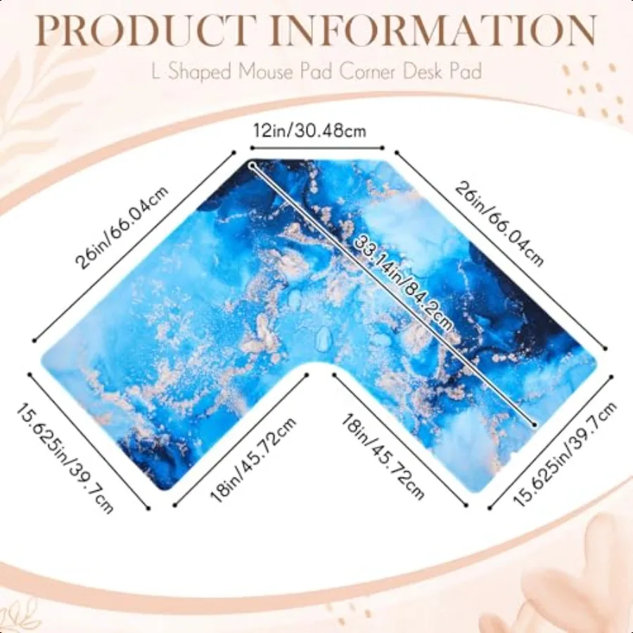 L Shaped Mouse Pad Corner Desk Pad 33'' Large Rubber Printing Mouse Pad Long Extended NonSlip Rubber Desk Mat Computer Protecti