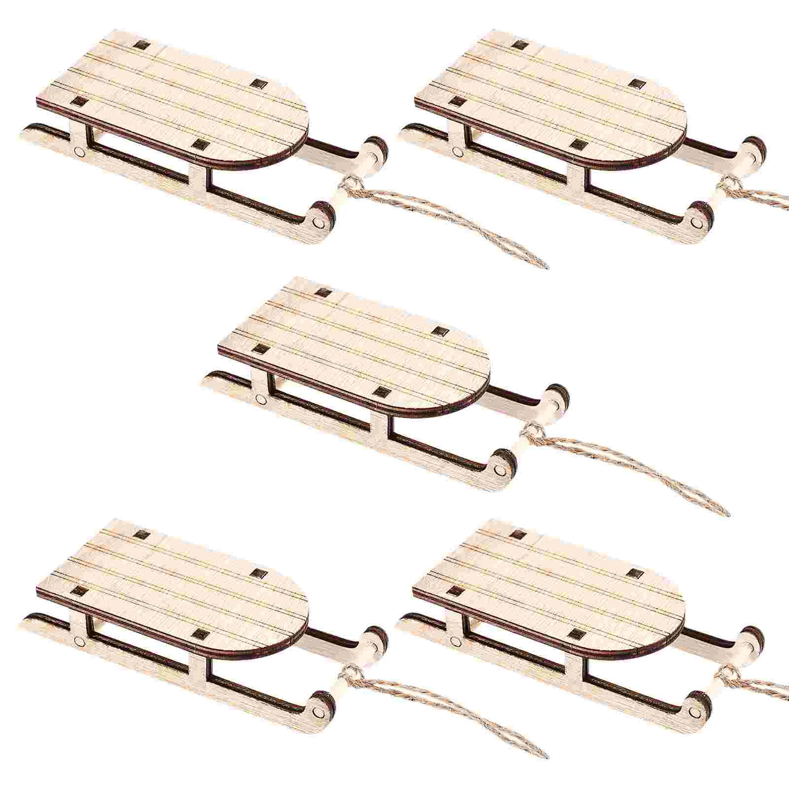 

5 Pcs Sledge Wooden Christmas Ornament Tree Ornaments Crafts Sleighs Office Kids Decorations
