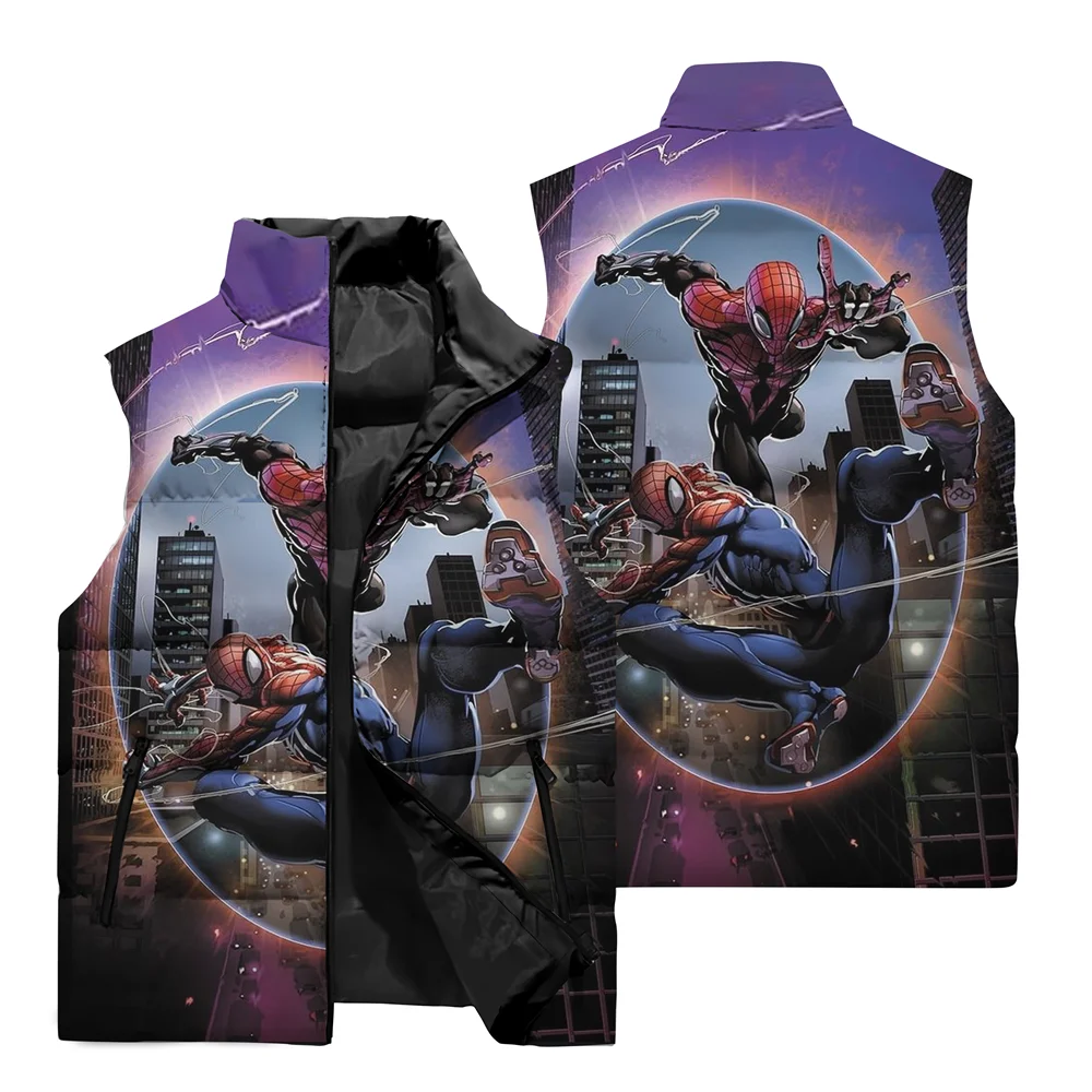 Winter New Spider-Man Men\'s Vest Jacket Marvel Clothing 3D Printing Men\'s Sleeveless Jacket Oversized Windproof Warm Coat Vest