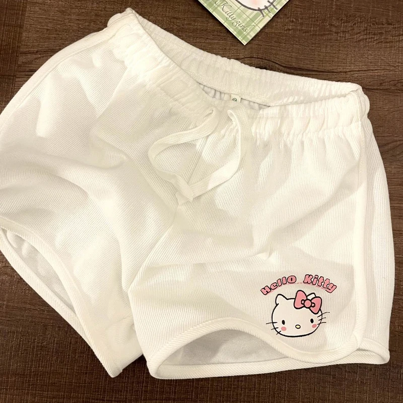 Hello Kitty Pyjamas Set Summer Woman Short-Sleeved Woman\'s Pants Casual Shorts Top 2Pcs Fashion Slim White Pajamas Homewear