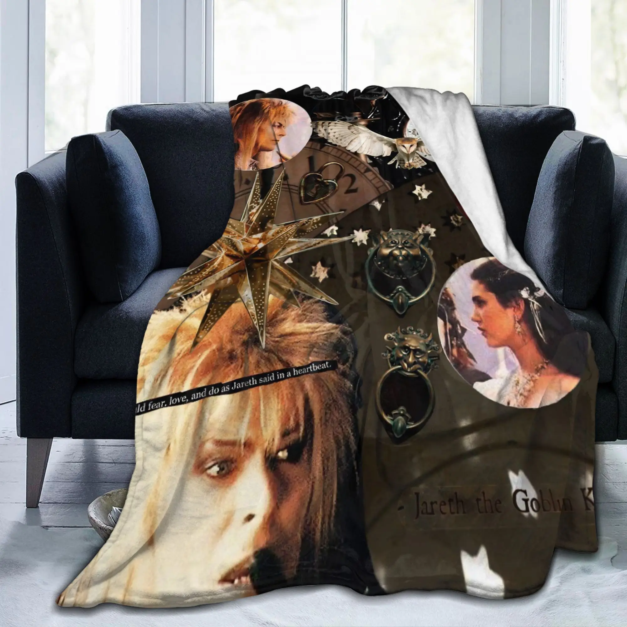 Labyrinths Jareth the-Goblin-King Flannel Blankets Classic Movie Awesome Bedding Throw Blankets Bedspread Lightweight Travel