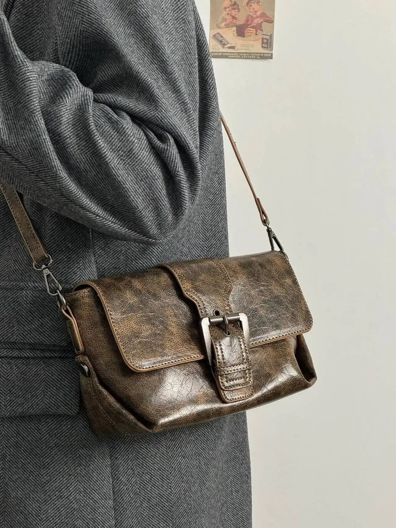 Bloom Vintage Brown Underarm Bag Women New Retro Handle Crocodile Pattern Casual Y2k Handbag Ladies Haruku Solid Bolsa 2024
