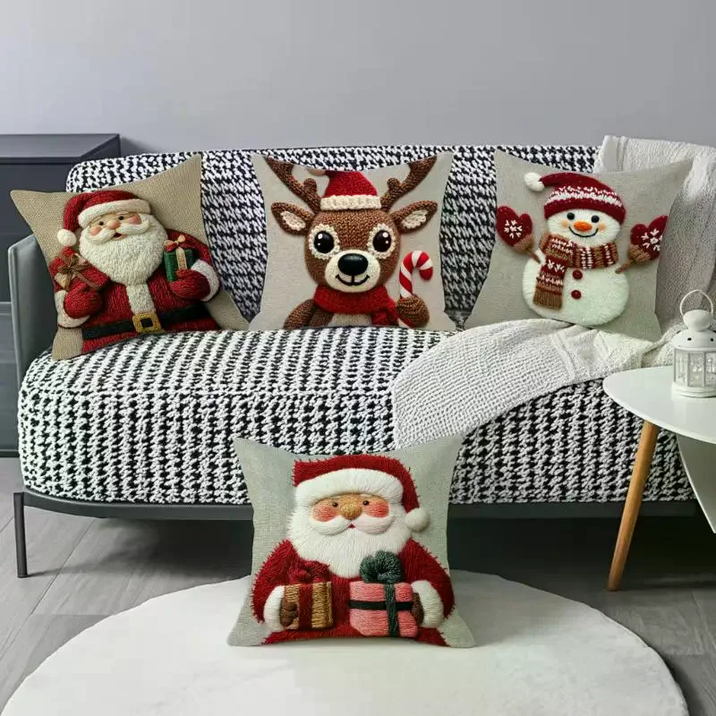 

45cm Grey Red Christmas Pillowcase Cartoon Santa Snowman Elk Sofa Cushion Cover Home Bed Car Decor Merry Christmas