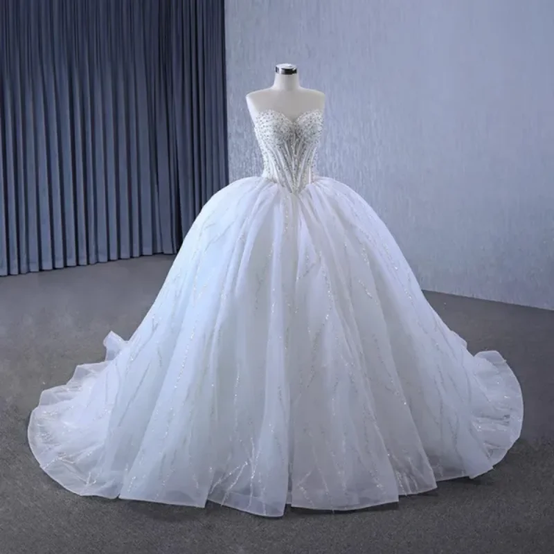 

2025 Women's Customized Wedding Dress Strapless Pearl Sequin Decoration Large Skirt Back Strap Design Gorgeous And Noble