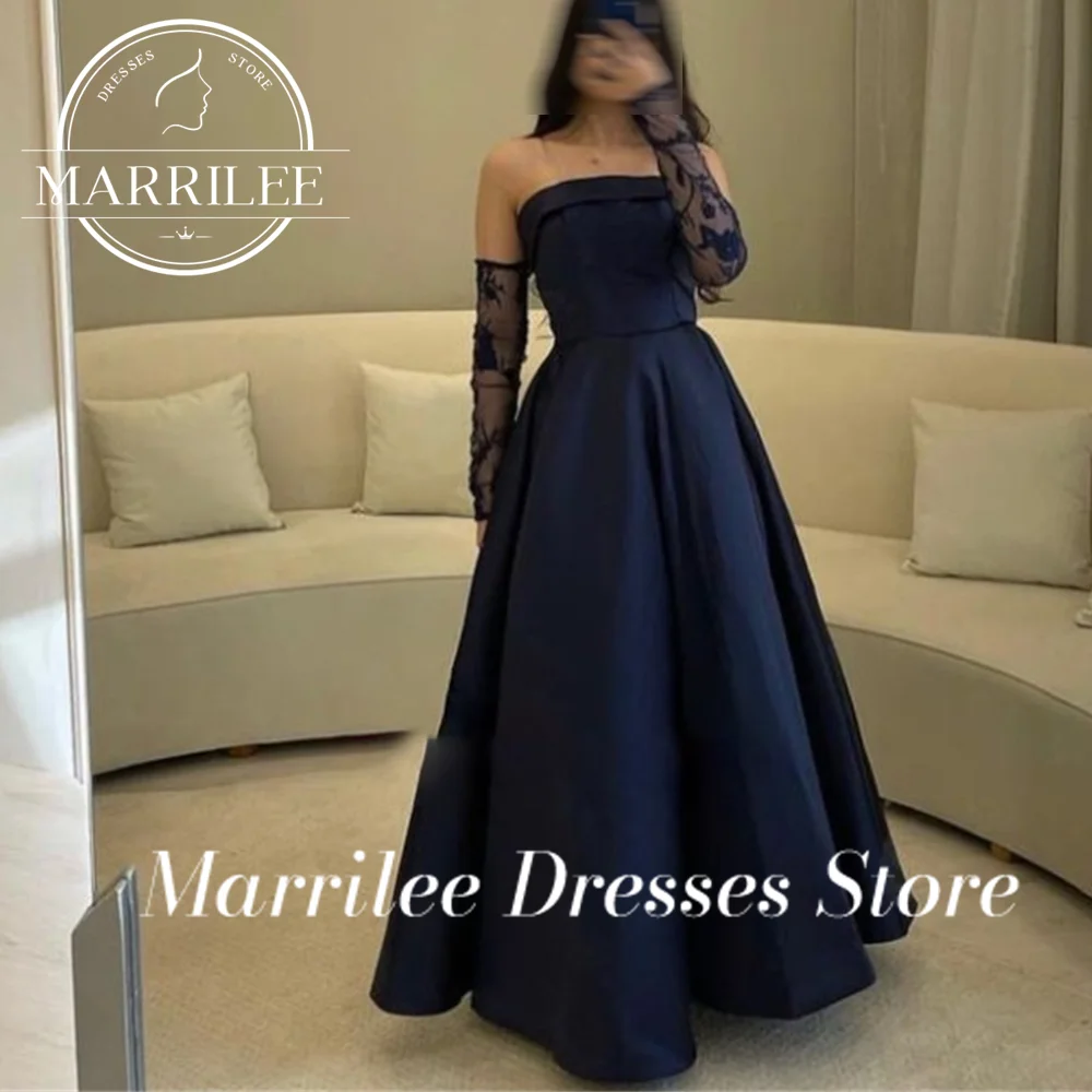 Marrilee Customized Elegant A-Line Floor Length Stain Evening Dresses Formal Occasion Strapless Sleeveless Prom Ball Gowns