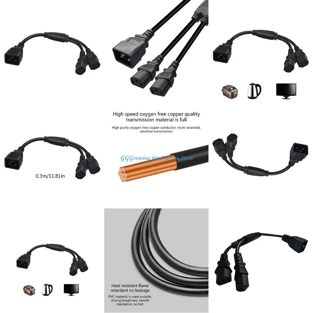

H9EB 3Prong C20 to C13+C13 Connectors Adapter Cord Male to Female Conversion Wire