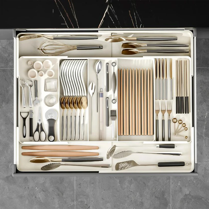 

Versatile Adjustable Plastic Organizer Set Lightweight Large Capacity for Desk Drawer Coffee Bar Kitchen Office Organizer Drawer