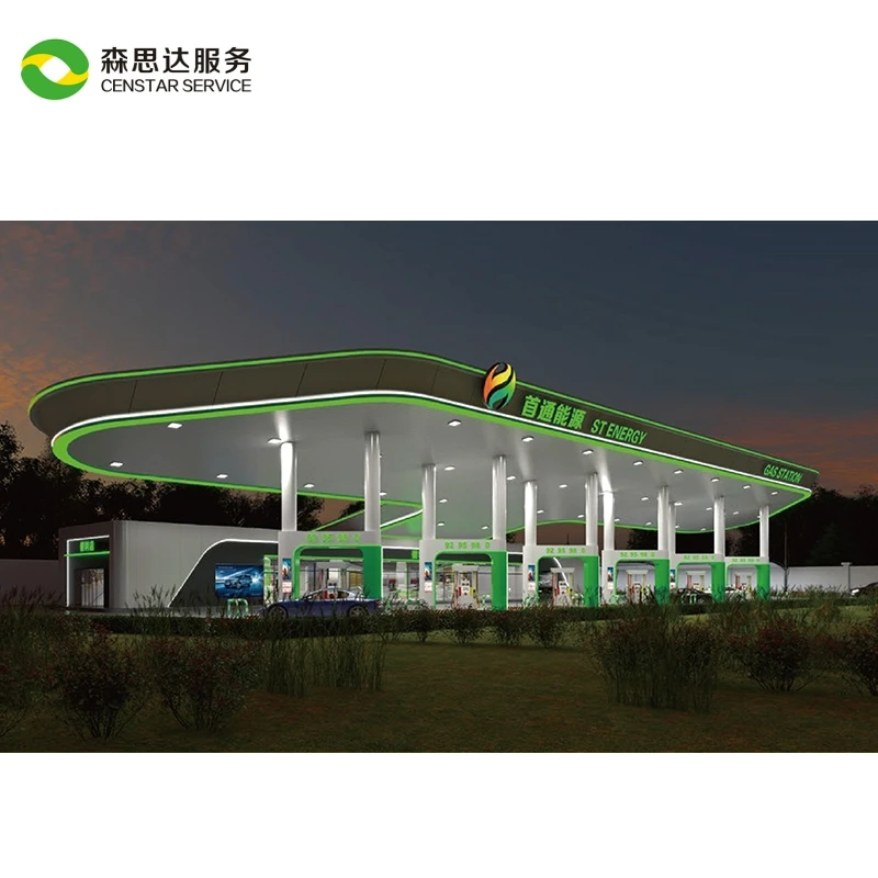 

Custom Petrol Station Led Lighting Canopy Fascia Sign Steel Structure Roof Construction Steel Structure Station
