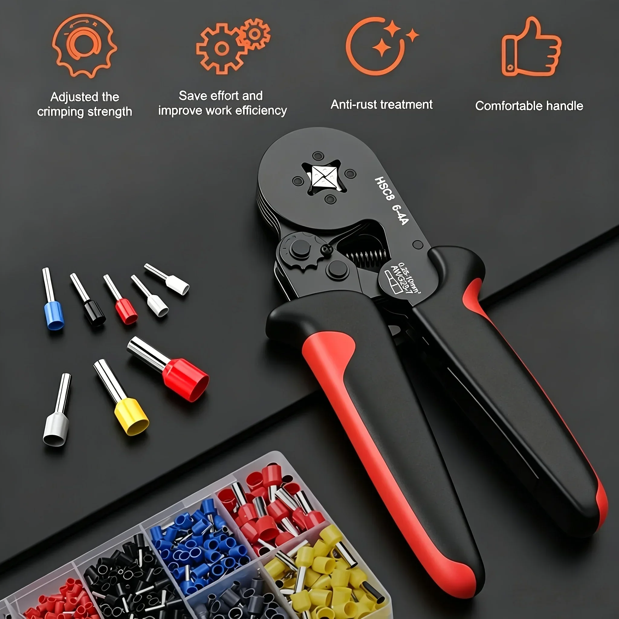 300-teiliges Ferrule-Crimper-Set, HSC8 6-4A Drahtcrimpwerkzeug mit 8 gängigen Größen VE-Anschlüssen 0,25-10mm – Detail 5
