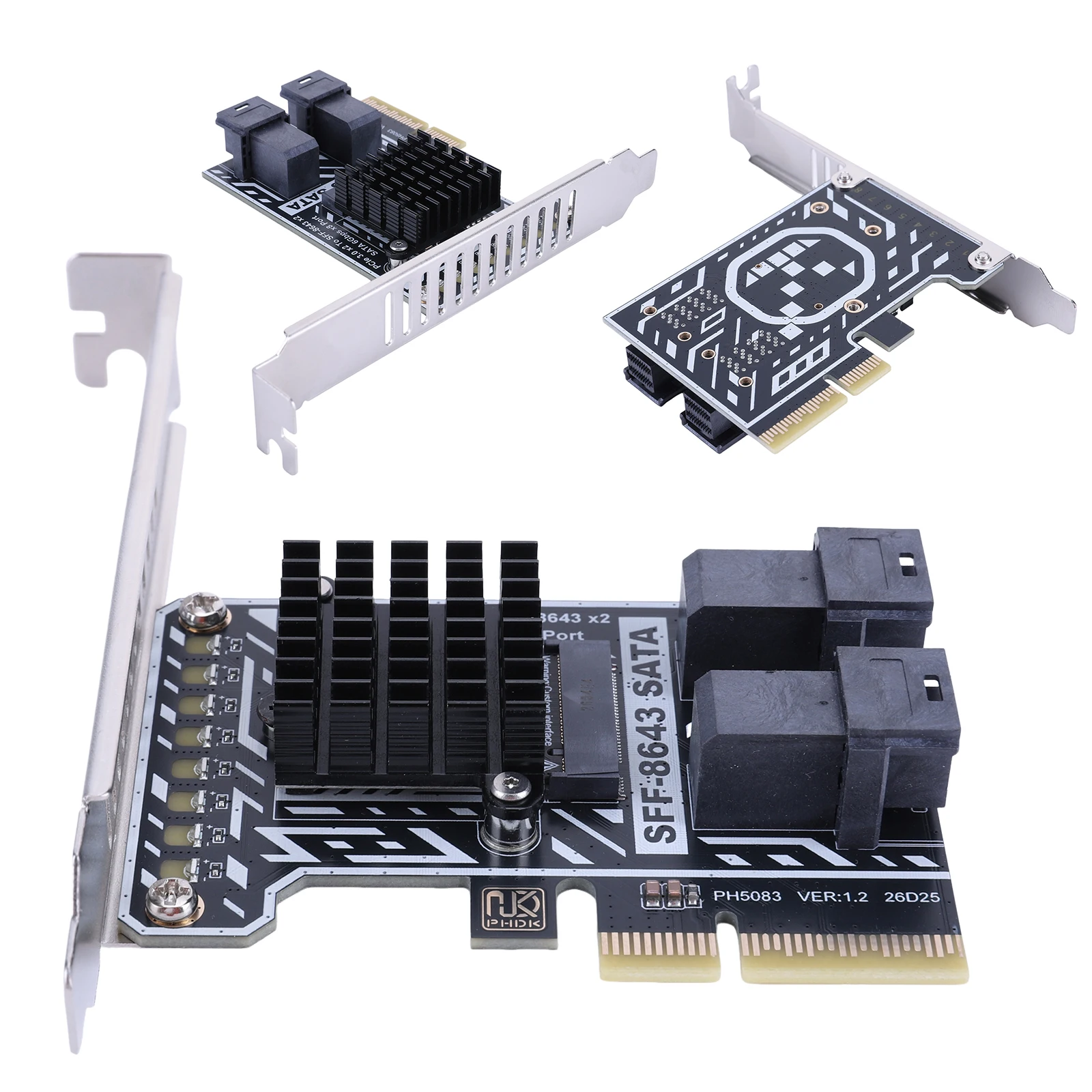 PCIE3.0 To 2X SFF8643 Adapter Card SATA6Gx8 Expansion Cards Full/Half Height Conversion Module for PC High Speed Data Transfer